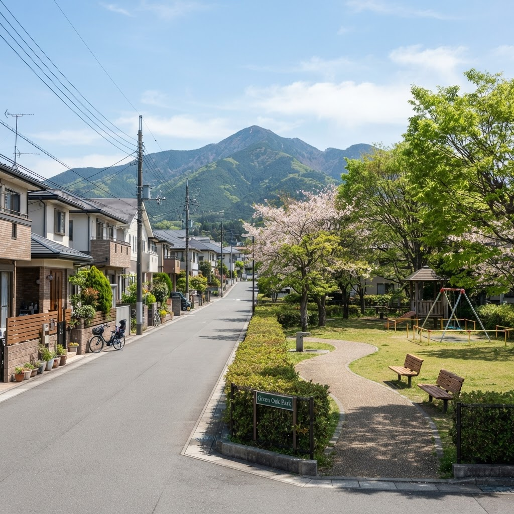 整備された住宅街と緑の公園